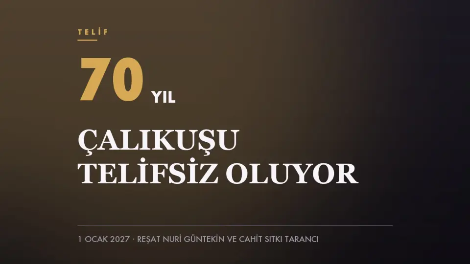 Koyu kahverengi zemin üzerinde 70 YIL yazısı ve “Çalıkuşu telifsiz oluyor” başlığını taşıyan haber kapağı