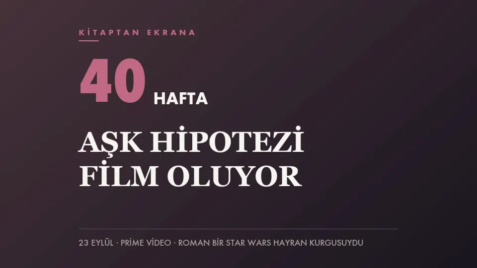 Pembe tonlu zemin üzerinde 40 HAFTA yazısı ve “Aşk Hipotezi film oluyor” başlığını taşıyan haber kapağı